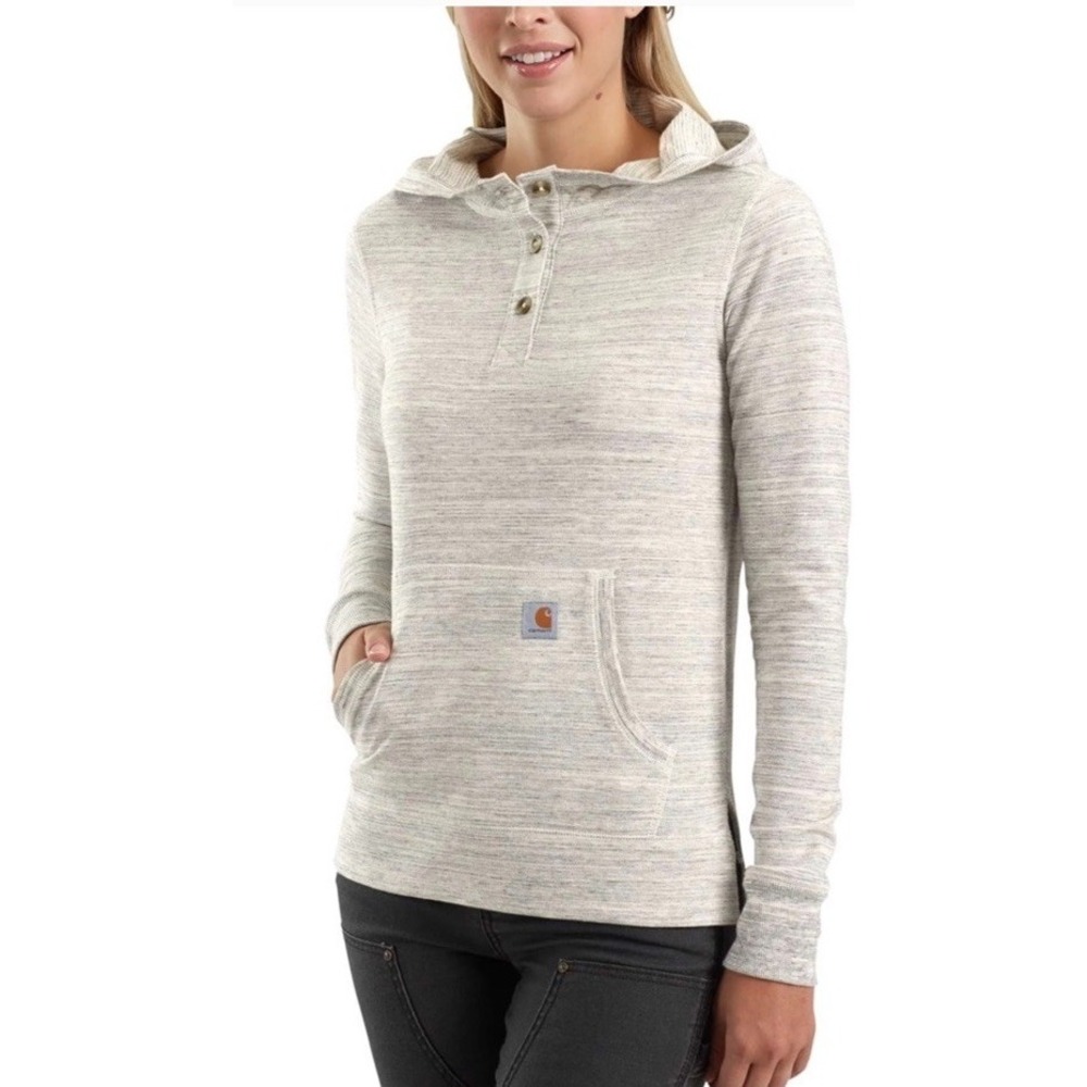 Carhartt Women Henley Long Sleeve Pullover Hoodie Slightly Fitted Gray Sm(4-6)